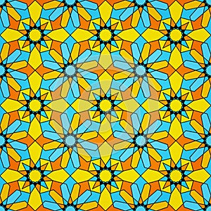 Islamic Stained Glass Seamless Pattern