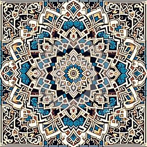 Islamic style geometric mosaic in a Moroccan style pattern, decorative zellige tiles, generative ai