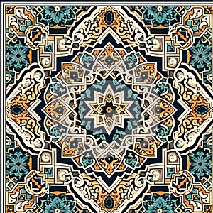 Islamic style geometric mosaic in a Moroccan style pattern, decorative zellige tiles, generative ai