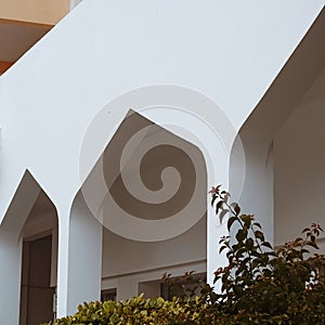 Islamic traditional architecture arabesque pattern arch window frame.