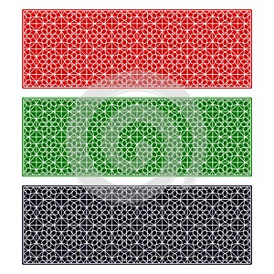 Islamic vector arabesque. Traditional KSA, Oman, UAE, Kuwait flag colors. Islam decorative backgrounds set. template