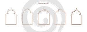 Islamic vector shape of a window or door arch. Arab frame set. Islamic editable outline icon