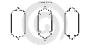 Islamic vector shape of a window or door arch. Arab frame set. Ramadan kareem editable outline icon