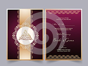 Islamic Wedding Invitation Cards With Laser Arabic In Deep Violet and Golden