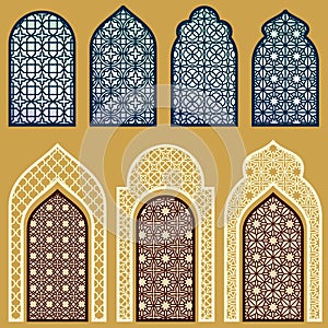 Islamic windows and doors with arabian art ornament pattern vector set