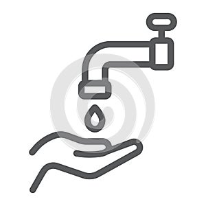 Islamic wudu line icon, arabic and prayer, hand wash sign, vector graphics, a linear pattern on a white background.