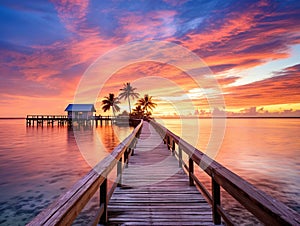 Ai Generated illustration Wildlife Concept of Islamorada Florida Keys Dock Pier Sunrise