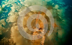 Island aerial view and clouds reflection