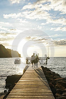 Island beach sunset pier thailand people couple silhouette