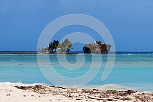 Island with boat sinking