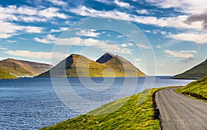 Island of Bordoy viewed from island of Kalsoy, Faroe Islands