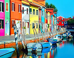 Island of Burano near Venice photographed with the technique of