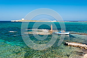The island of `Capo Passero` in southern Sicily during the summer