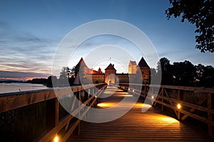 Island castle at night, Trakai, Lithuania, Vilnius photo