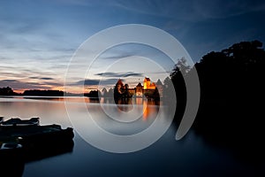 Island castle at night, Trakai, Lithuania, Vilnius photo