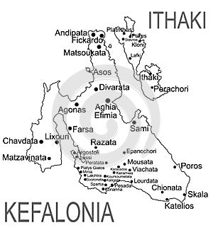 Island of Cephalonia in Greece vector map line contour silhouette illustration.