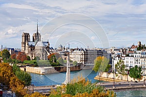 Island Cite with cathedral Notre Dame de Paris photo