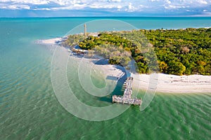 Island. Florida beach. Panorama of Sanibel island in Lee County FL. Spring or Summer vacations in USA.