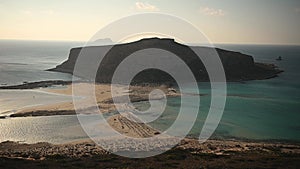 Island Gramvousa and the beautiful Balos beach on sunset in Crete island