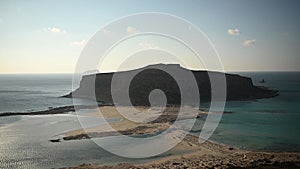 Island Gramvousa and the beautiful Balos beach on sunset in Crete island