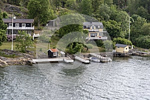 Island homes on the archipelago leading to Stockholm