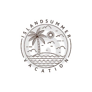 Island illustration monoline or line art style vector