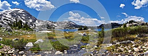 Island Lake in the Wind River Range, Rocky Mountains, Wyoming, views from backpacking hiking trail to Titcomb Basin from Elkhart P