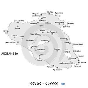 Island of lesvos in greece white map illustration