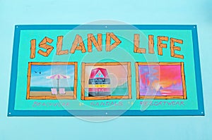 Island life, postcard, wall, graffiti, murals, drawings, street art, beachwear, sandals, Key West photo