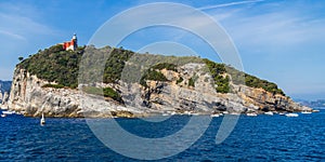 Island with lighthouse in Italy