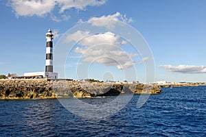 The island of Menorca viewed from sea looking at the coastline