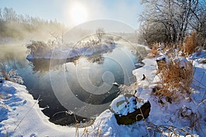 The island and mist in the river