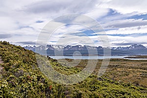 Island and mountains view in Beagle Channel - Ushuaia, Tierra del Fuego, Argentina