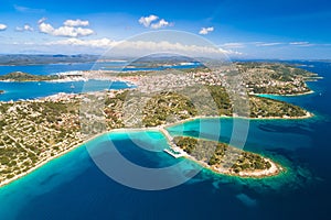 Island of Murter and turquoise beaches aerial view