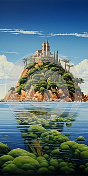 Island Painting Of Donnafugata In The Style Of Dalhart Windberg