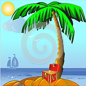 Island with palm and coffer with gold(en)