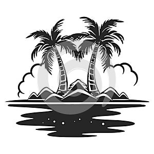 island with palm trees vector silhouette. EPS 10