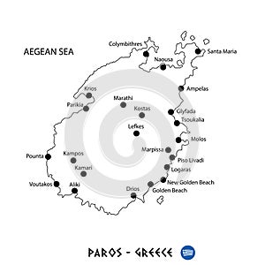 Island of Paros in Greece map on white background