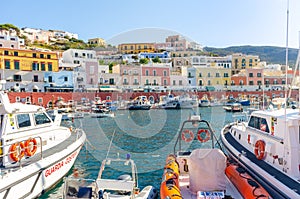 Island of Ponza, Italy. August 16th, 2017. Generic view on the dock near the port, with boats and fishing boats