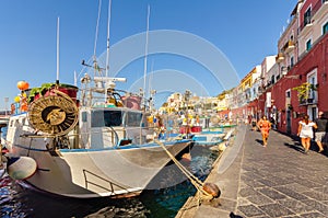 Island of Ponza, Italy. August 16th, 2017. Generic view on the dock near the port, with boats and fishing boats
