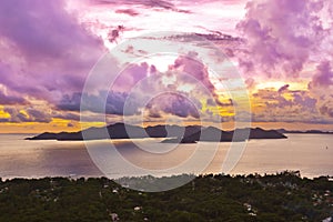 Island Praslin Seychelles at sunset