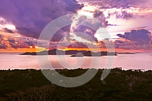 Island Praslin Seychelles at sunset