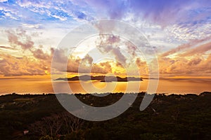 Island Praslin Seychelles at sunset