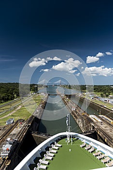 Island Princess entering the Gatun Locks Panama canal from Island Princes