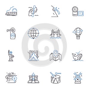 Island retreat line icons collection. Secluded, Idyllic, Tranquil, Serene, Tropical, Exotic, Remote vector and linear photo