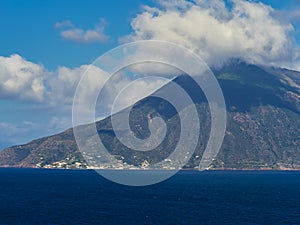 The Island of Salina seen from Lipari, Aeolian islands, Sicily, Italy