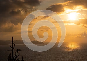 Island of San Anton and Cantabrian Sea at sunset in Getaria.