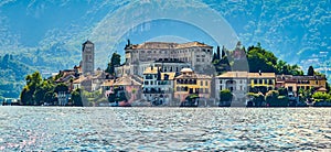 The island of San Giulio by the Italian lake - lago d`Orta, Piemonte, Italy.