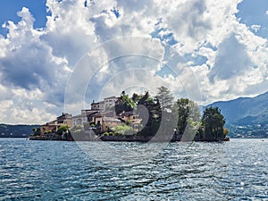 The island of San Giulio by the Italian lake - lago d`Orta, Piemonte, Italy.