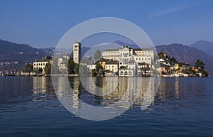 The island of San Giulio on Lake Orta with its impressive monastery